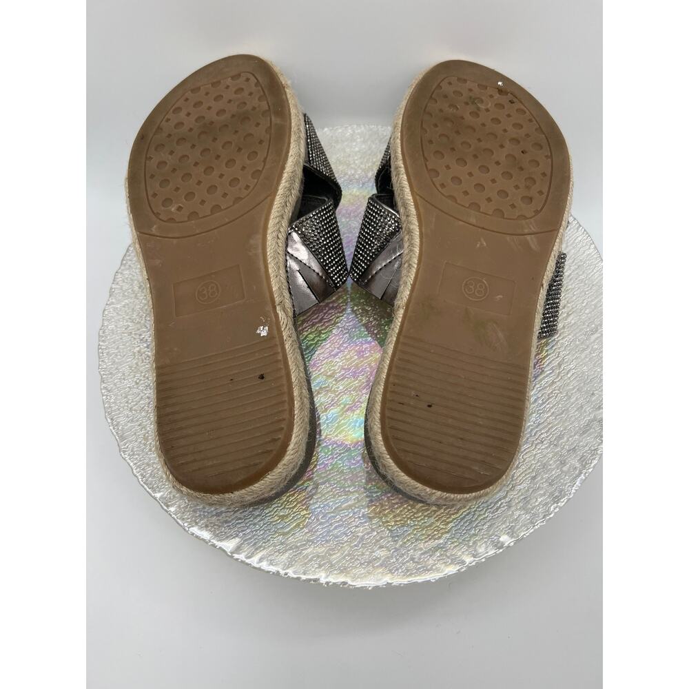 Carvela Comfort Slip on Silver Rhinestone Open Round Toe Sandals Size 7 - Picture 8 of 10